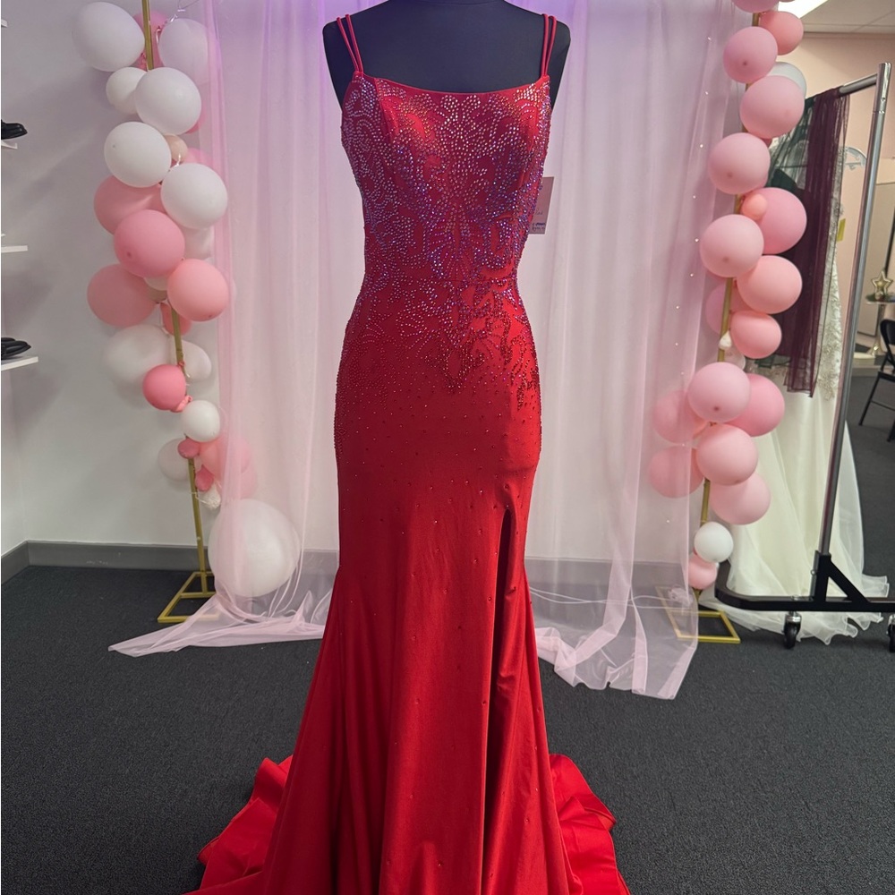 Stunning Scarlet Prom Dress with Beaded Detailing